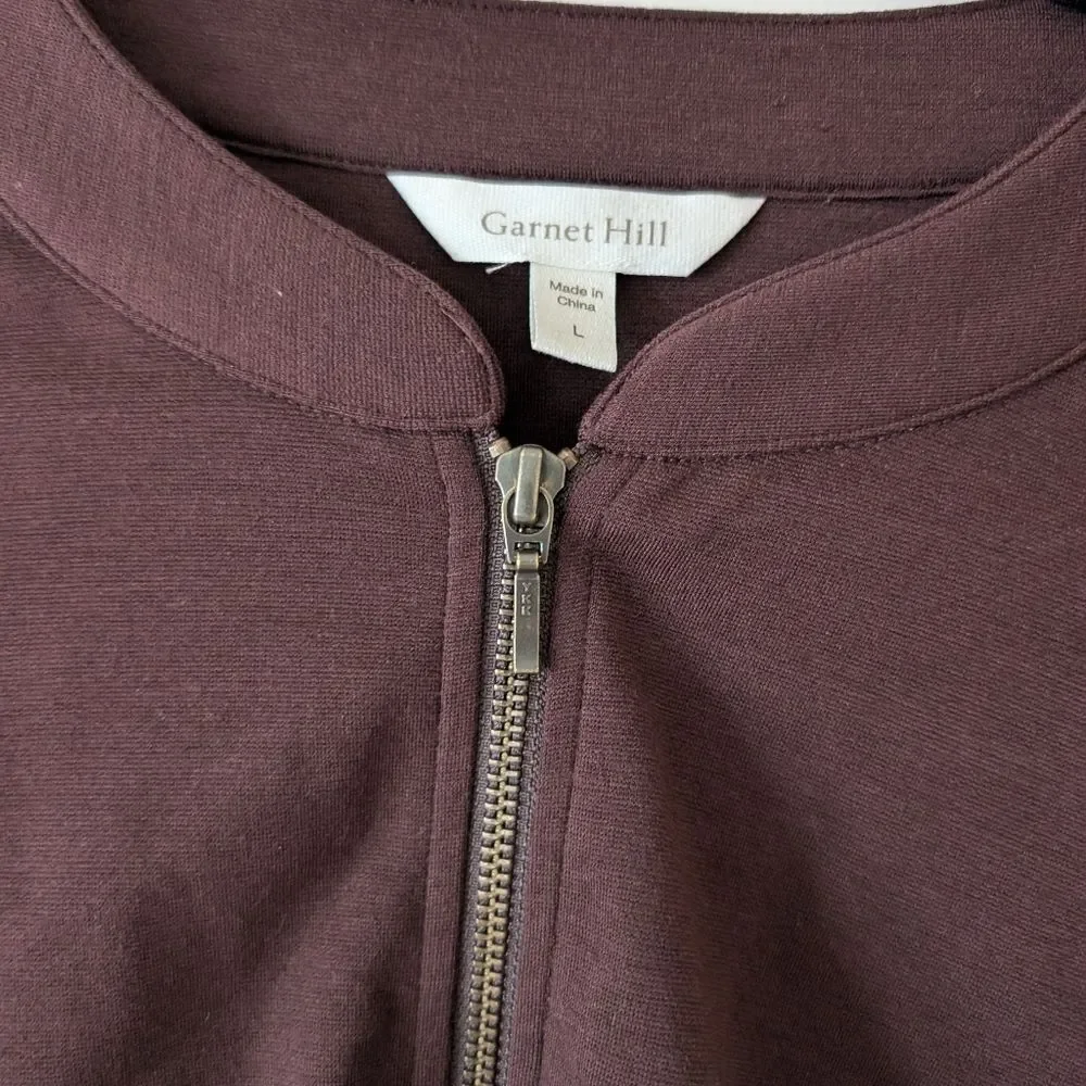 Garnet Hill‎ Eclipse Knit Zip Front Moto Jacket Mandarin Collar Brown Size Large
